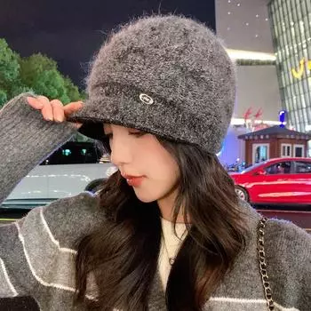 Шапка женская из кроличьей шерсти шапка зимняя теплая вязаная шерстяная шапка большая окружность головы металлическая стандартная шапка