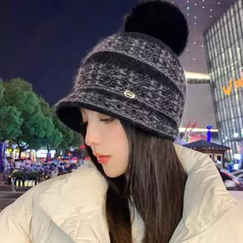 Шапка женская из меха кролика вязаная шапка зимняя теплая модная универсальная маленькая шерстяная шапка