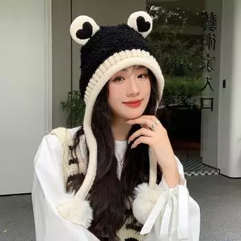 Шапка женская Love Frog вязаная флисовая шапка зимняя теплая холодная шерстяная защитная шапка Tide average size