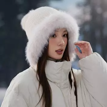 Шапка женская милая шерстяная защитная шапка теплая вязаная шапка из кроличьей шерсти зимняя шерстяная шапка