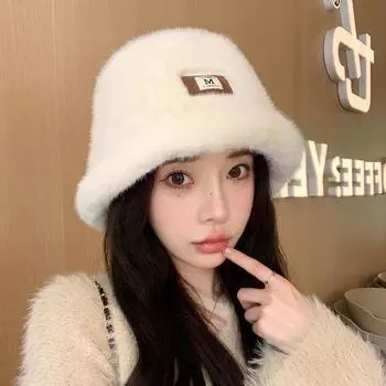 Шапка женская модная маркировка мохнатая панама зимняя теплая имитация норки холодная шапка