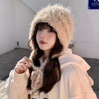 Шапка женская модная милая теплая защитная шапка для ушей холодная шапка высокого качества цветная вязаная шерстяная шапка