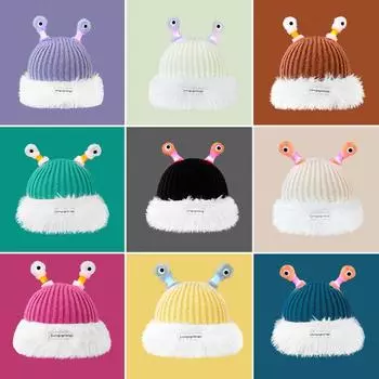 Шапка, женская модная осенне-зимняя забавная светящаяся шапка из шерсти с изображением маленького монстра, теплая вязаная шапка с большим репейником hat circumference 54cm-62cm чёрный