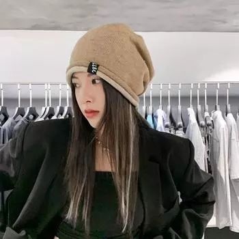 Шапка женская модная вязаная шерстяная шапка с рулоном, зимняя теплая шапка-пуловер