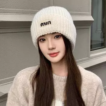 Шапка женская модная вязаная шерстяная шапка с буквами, однотонная, универсальная, теплая, для студентов, для холодной погоды