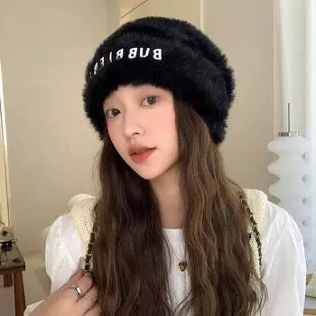 Шапка женская модная вязаная шерстяная шапка с буквами зимняя плюшевая шапка для укладки теплая холодная шапка толстая One Size