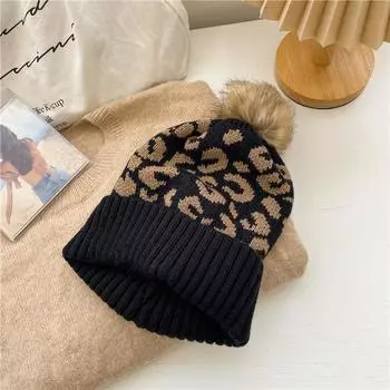 Шапка женская новая осенне-зимняя универсальная корейская версия леопардовый принт шерстяная шапка модная теплая гофрированная вязаная шапка-пуловер прилив хаки