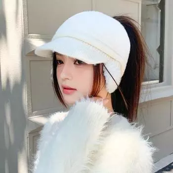 Шапка женская новая утолщенная теплая вязаная шерстяная шапка зимняя теплая уличная велосипедная плюшевая шапка с ушками average size