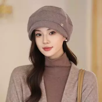 Шапка женская, новая зимняя, холодная и теплая, шапка для мам среднего и пожилого возраста, универсальная вязаная шерстяная шапка в иностранном стиле из кроличьего меха One Size