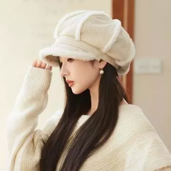 Шапка женская однотонная универсальная плюшевая восьмиугольная шапка зимняя теплая шапка новая кепка газетчика One Size