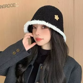 Шапка женская однотонная универсальная шляпа-ведро из искусственной овечьей шерсти зимняя теплая большая окружность головы шляпа-тазик прилив One Size