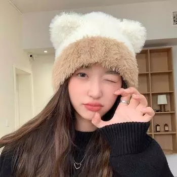 Шапка женская однотонная универсальная вязаная шерстяная шапка зимняя теплая милая шапка-пуловер с ушками защитная шапка для ушей холодная шапка новая