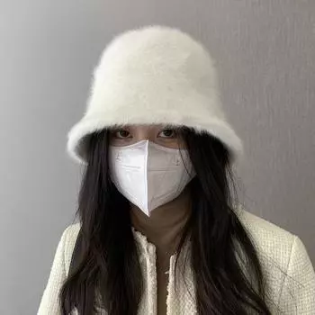 Шапка женская осень и зима 2024 популярная мода универсальная шляпа-тазик показать лицо кролика плюшевая шляпа-ведро (56-58cm) can generally be worn.