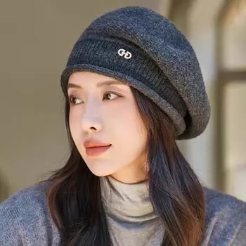 Шапка женская осень и зима среднего возраста теплая универсальная ретро берет шерстяная вязаная шапка пуловер шапка One size