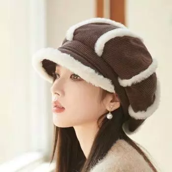 Шапка женская осенне-зимняя бархатная теплая шляпа с утиным язычком, маленькая повседневная шляпа рыбака с завязками, модные кепки one size чёрный