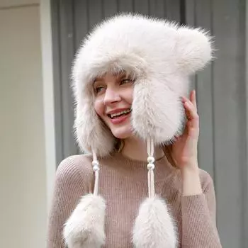 Шапка женская осенне-зимняя большая окружность головы для езды на открытом воздухе холодная зима теплая защита ушей кепка 1pc