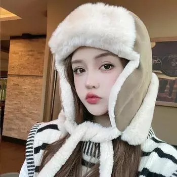 Шапка женская осенне-зимняя новая теплая электромобильная для езды на велосипеде защита ушей северо-восточная холодостойкая шапка Lei Feng мужская бархатная толстая M56-58cm чёрный