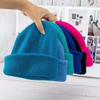 Шапка женская осенне-зимняя, озерно-синяя, универсальная шерстяная шапка, модная мужская, с отворотом, теплая, вязаная, шапка для пары, корейская шапка