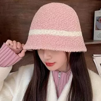 Шапка женская осенне-зимняя, плюшевая, теплая, рыболовная шапка с цветными блоками, корейская, большая, с окружностью головы, полосатая, вязаная шапка, модная