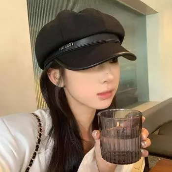 Шапка женская осенне-зимняя японская шерстяная шляпа с язычком утки, шляпа художника в стиле ретро, маленькая британская универсальная восьмиугольная шляпа M56-58cm