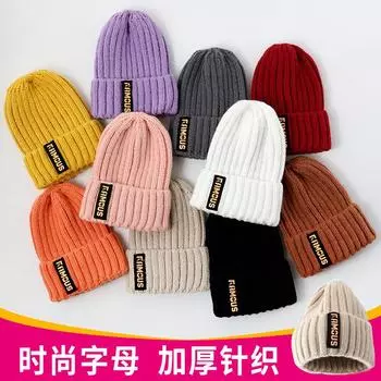 Шапка Женская осенне-зимняя вязаная шапка Шерстяная шапка Однотонная Буквенная маркировка Длинная маркировка Теплая защита ушей Корейская версия Baotou Холодная шапка прилив elastic average size