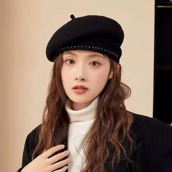 Шапка женская осенне-зимняя высококачественная шерстяная берет ретро универсальная большая окружность головы показывающая лицо маленькая шляпа художника газетчика M56-58cm