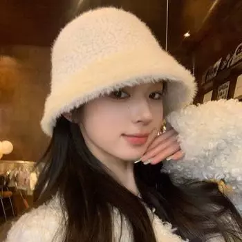 Шапка женская плюшевая панама 2024 новая осенне-зимняя универсальная шапка-ведро зимняя простая вязаная панама M56-58cm