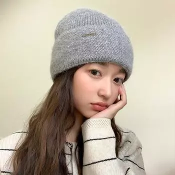 Шапка женская премиум ярко-ромбовидная вязаная шерстяная шапка из кроличьей шерсти зимняя теплая и холодная защита ушей