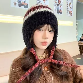 Шапка женская японская милая вязаная шерстяная шапка для девочек зимняя теплая антистуденческая холодная шапка с ушками толстая