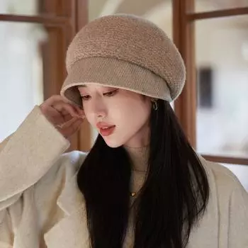 Шапка женская японская однотонная универсальная шапка из высококачественной шерсти зимняя теплая вязаная шапка Tide