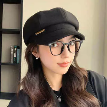 Шапка женская ретро универсальная буква восьмиугольная шляпа зимняя уличная большая окружность головы показывающая лицо маленький берет прилив average size