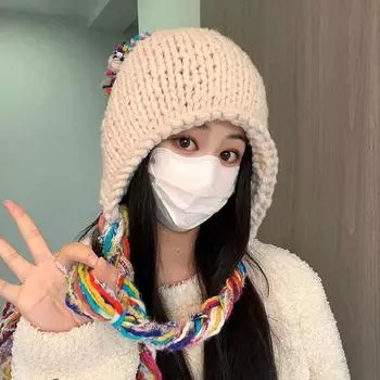 Шапка женская шерстяная шапка с бахромой зимняя этническая стильная милая защитная шапка для ушей вязаная шапка Баотоу One Size