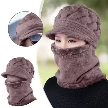 Шапка женская среднего и пожилого возраста зимняя шерстяная шапка утолщенная бархатная цельная шапка для мам теплая и зимняя вязаная шапка One Size фиолетовый