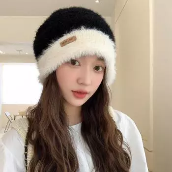 Шапка женская свободная большая окружность головы, зимняя теплая вязаная шерстяная шапка, однотонная универсальная холодная шапка One Size