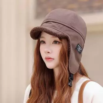 Шапка женская теплая для езды на велосипеде, защита от холода, защита ушей, шапка Lei Feng, зимняя, бархатная, утолщенная, с утиным языком, пилотная шапка для мужчин M56-58cm чёрный