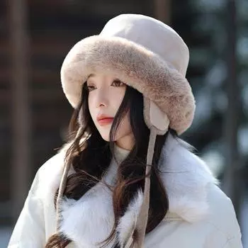 Шапка женская теплая ветрозащитная плюшевая шапка-ушанка женская плюшевая оленьая шапка-ушанка с защитой от ушей для маленького лица утолщенная панама One Size