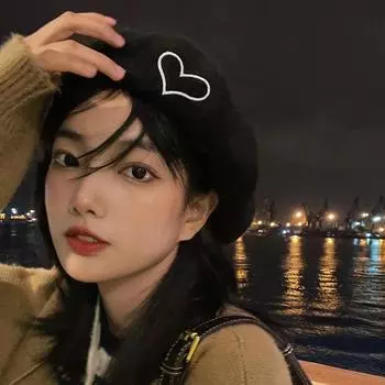 Шапка женская универсальная черная осенне-зимняя любовь вышитый шерстяной берет интернет знаменитость ретро лицо маленькая шляпа бутон M56-58cm хаки