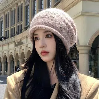 Шапка женская универсальная шапка Baotou из кроличьей шерсти, большая окружность головы, теплая защитная шапка для ушей, вязаная шерстяная шапка, толстая