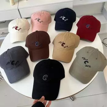 Шапка женская весенняя универсальная вышитая буква C мягкая бейсболка кепка Shade Face маленькая парочка кепка мужская M56-58cm чёрный
