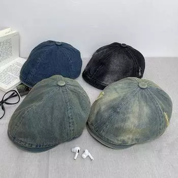 Шапка женская весна и осень стираный джинсовый берет британский винтаж универсальный восьмиугольный утиный язычок вперед кепка газетчика мужской One size (hat circumference 56-60cm)