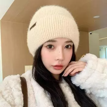 Шапка женская вязаная шерстяная шапка однотонная универсальная зимняя теплая шапка-пуловер Tide