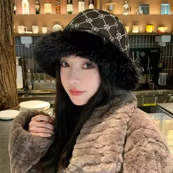 Шапка женская, высокочувствительная, жаккардовая, плюшевая, панама, зимняя, теплая, большая окружность головы, монгольская шапка, толстая