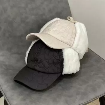 Шапка женская защита ушей теплая зимняя молодежная мягкая хлопковая толстая вышитая холодная велосипедная шапка прилив M56-58cm чёрный