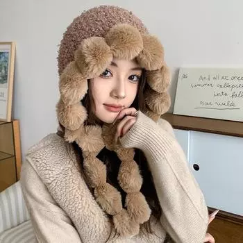 Шапка женская зимняя 2024 новая флисовая теплая защитная шапка для ушей шерстяная вязаная шапка универсальная милая холодная шапка average size (56-58cm) чёрный