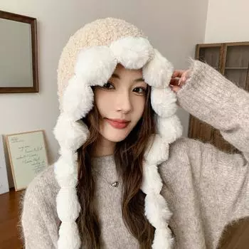 Шапка женская зимняя 2024 новая симпатичная защитная шапка-пуловер осенне-зимняя кашемировая теплая универсальная защитная шапка-ушанка Show Small Face M59-59cm
