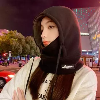 Шапка женская зимняя для верховой езды, холодная маска, интегрированный теплый шарф, пуловер с капюшоном, флисовая утолщенная ветрозащитная шапка Lei Feng