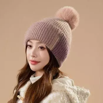 Шапка женская зимняя новая модная шапка флисовая теплая вязаная шапка One Size розовый