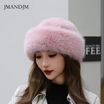Шапка женская зимняя новая утолщенная теплая искусственный мех модная простая шапка-ведро имитация норки женская монгольская шапка бежевый