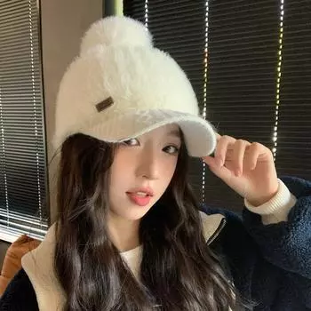 Шапка женская зимняя однотонная универсальная теплая холодная ветрозащитная вязаная шерстяная шапка маленькая защитная шапка для ушей