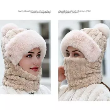 Шапка женская зимняя шарф маска интегрированный комплект из двух предметов ветрозащитная флисовая защитная шапка утолщенная теплая шапка Baotou